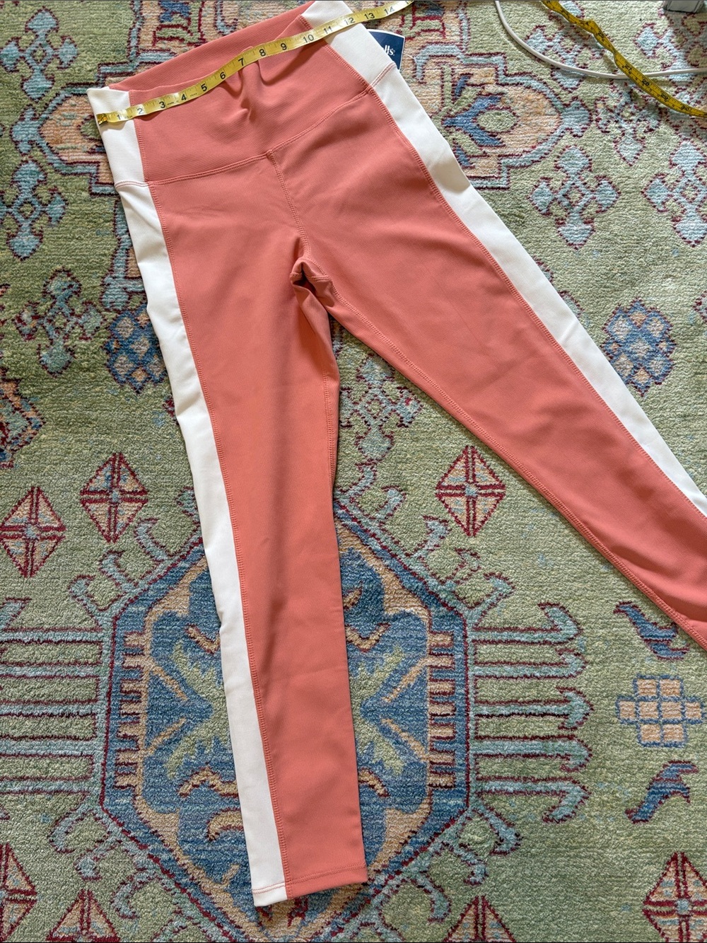 Kyodan Coral Pink and White Side-Stripe Leggings